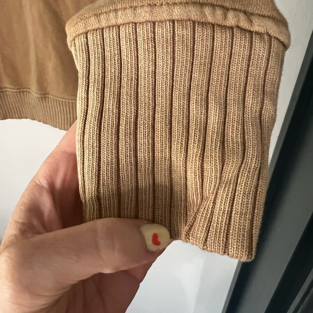 aerie Women's Zip-Up Sailor Collar Sweater in Camel - Picture 3 of 5